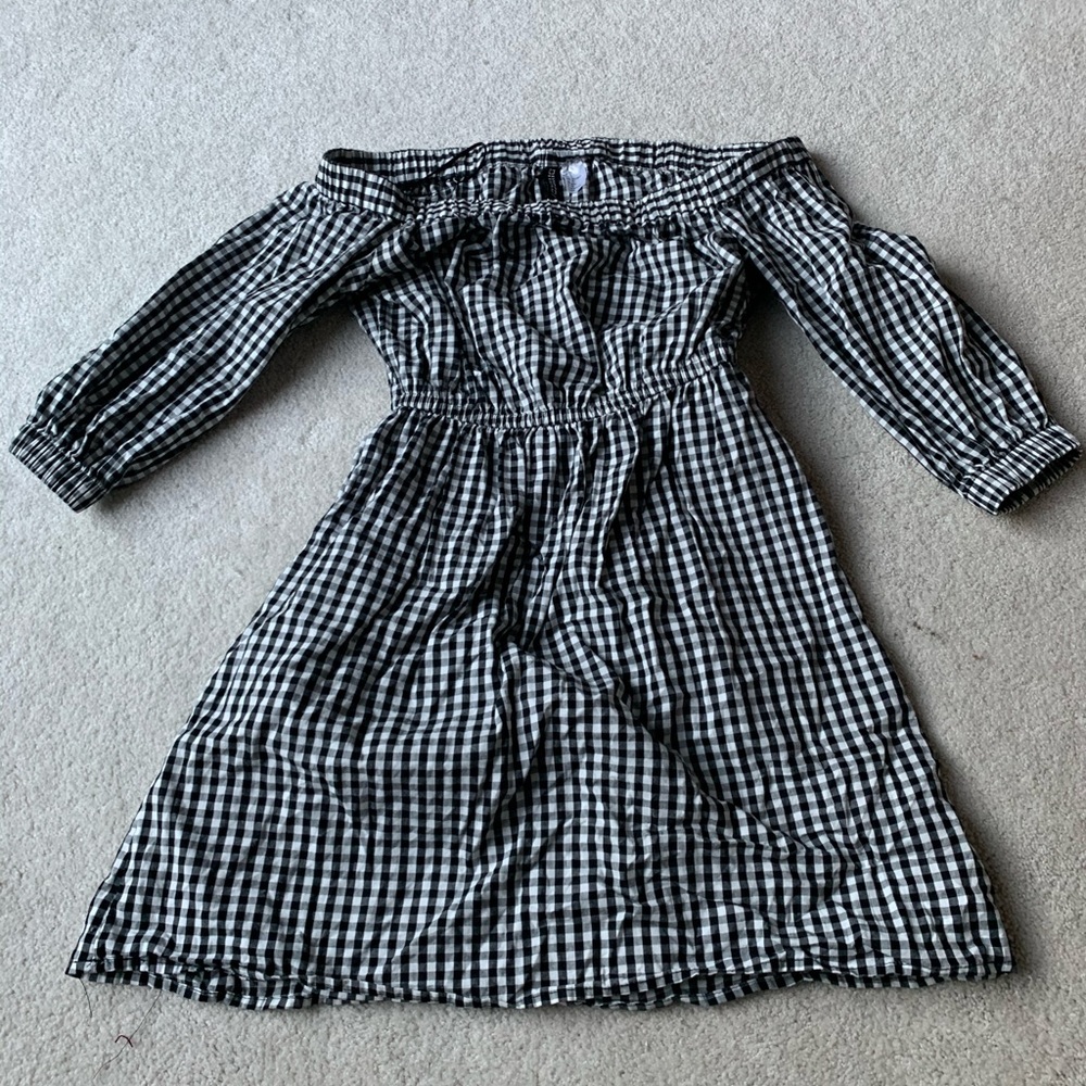 Plaid off the shoulder dress
